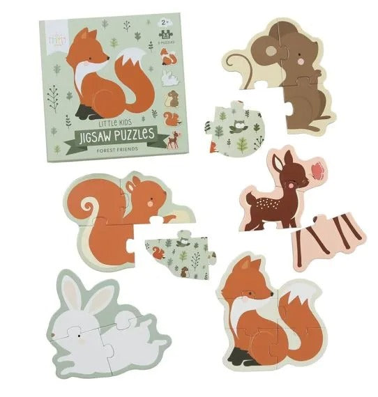 Colourful set of 5 puzzles of forest animals