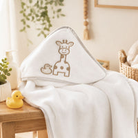 Personalised Baby Towel - Giraffe Hood (White & Grey)