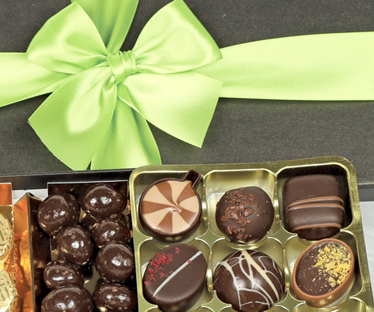 Luxury Dark Chocolate Gift Box with Green Ribbon