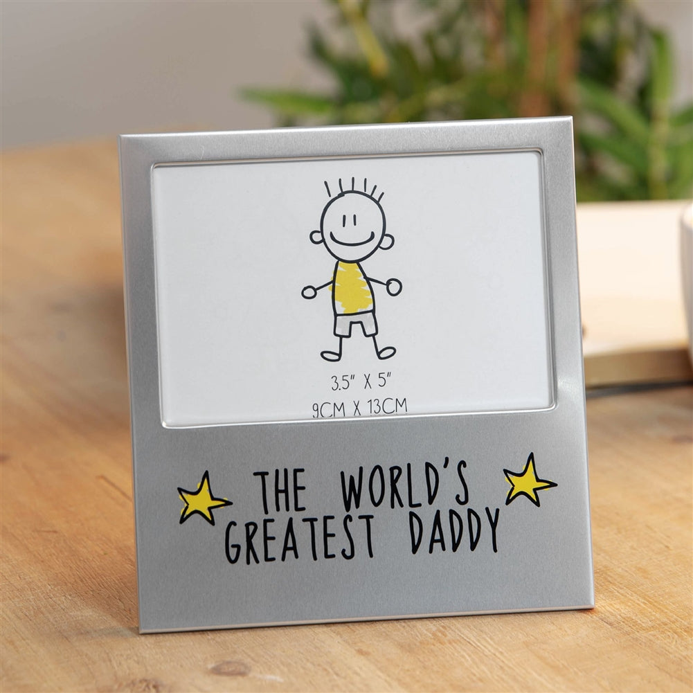 Aluminium photo frame with &quot;THE WORLD&#39;S GREATEST DADDY&quot; text and star decals