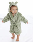 Soft plush light sage green coloured dressing gown bath robe with cute teddy bear ears