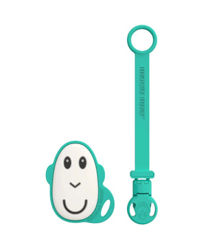 Green Flat Face Teether & Soother Clip Set for babies
