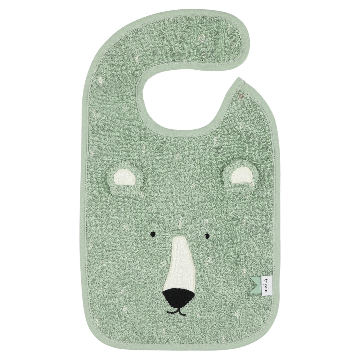 Baby bib in green with polar bear face and ears