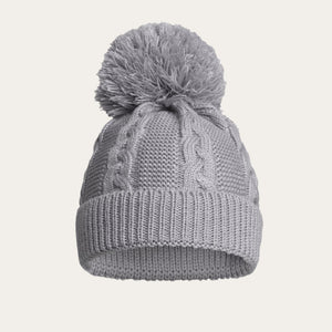 Grey Recycled Cable Knit Baby Pompom Hat Baby Hat.