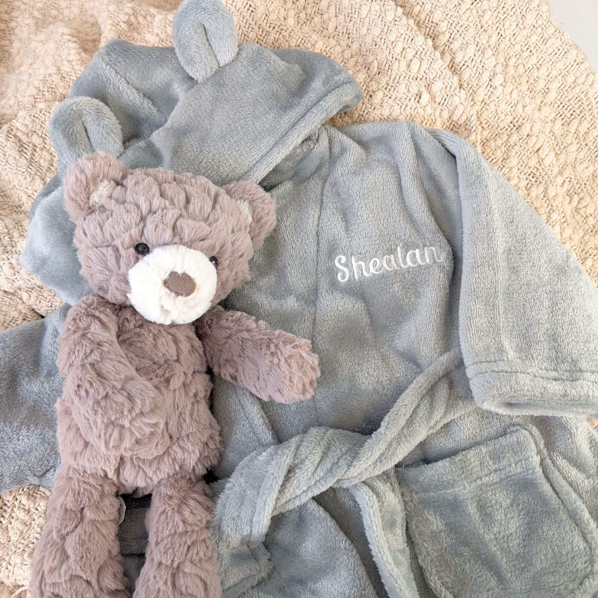 Grey Baby Dressing Gown 'Cute Ears' - Personalised Baby Gifts - Bumbles & Boo Grey Baby Dressing Gown 'Cute Ears' - Personalised Baby Gifts - Bumbles & Boo
