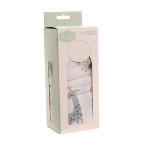 Grey Giraffe & Elephant Baby Swaddle - cotton muslin
