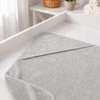 Personalised towel for baby in grey cotton with custom name embroidered on the hood
