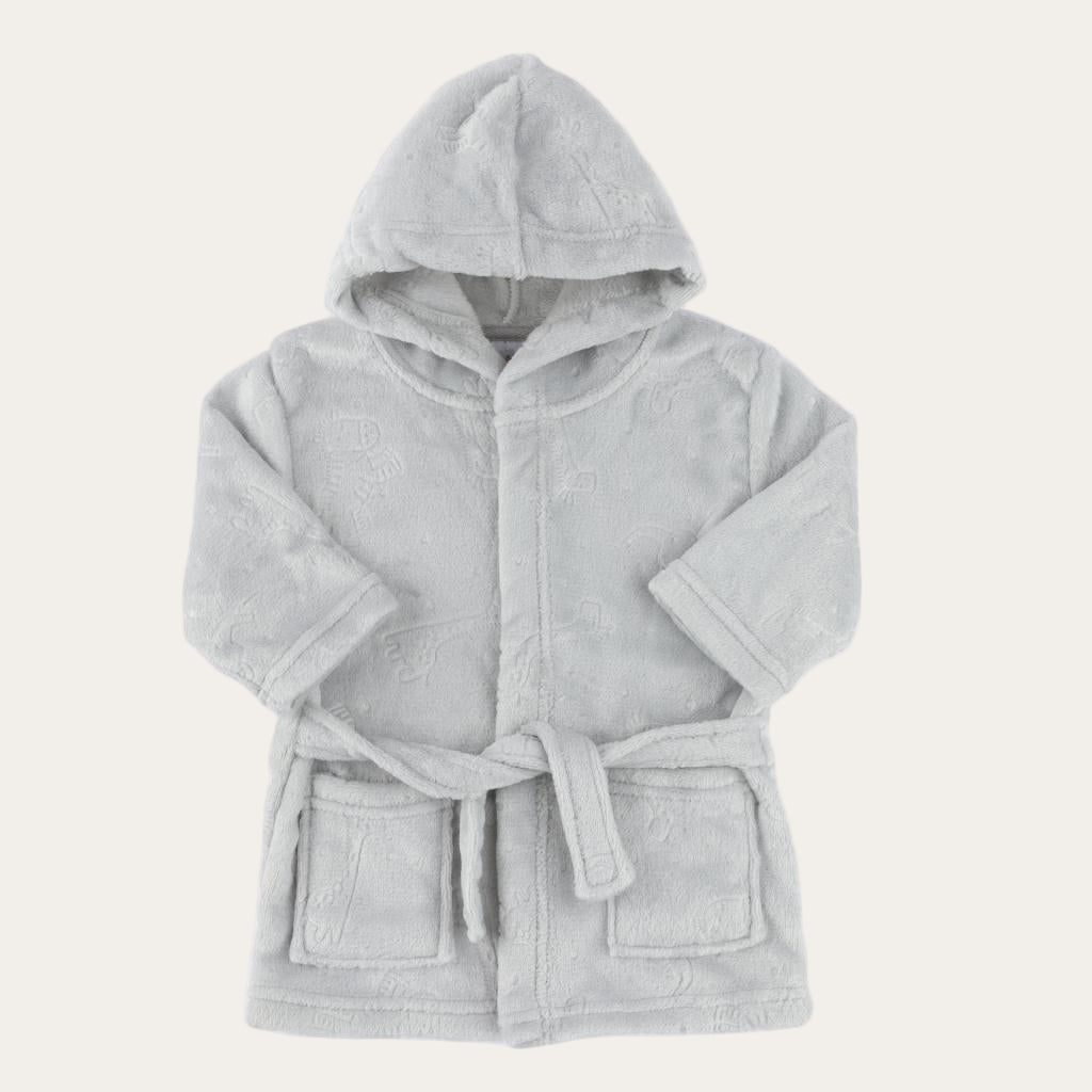 Grey Hooded Baby Bath Robe – Animal Embossed Design