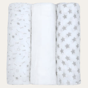 Grey muslin blankets in gift bag – set of 3