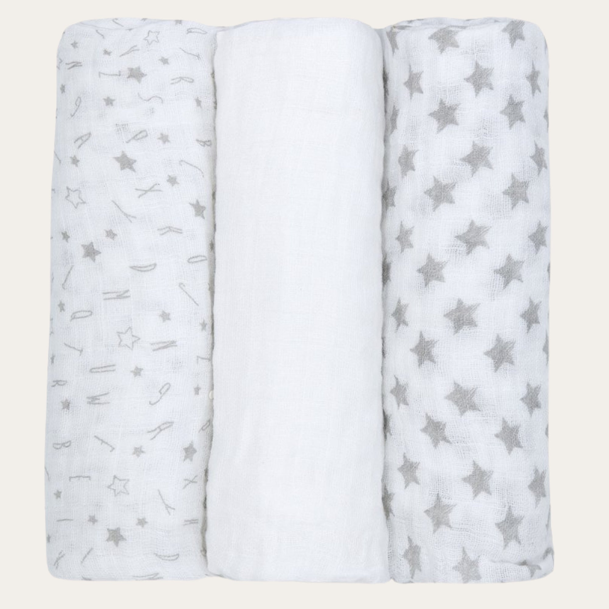 Muslin Squares Gift Set of 3 Grey and White Muslins.