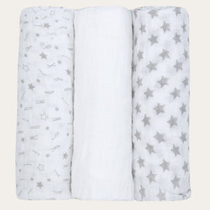Muslin Squares Gift Set of 3 Grey and White Muslins.