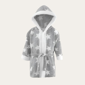 Grey 'Star' Hooded Dressing Gown Bath Robe With Pom Pom Trim. Dressing Gown.
