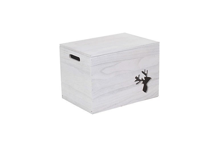 Light grey wooden box with a cut-out reindeer motif and lid