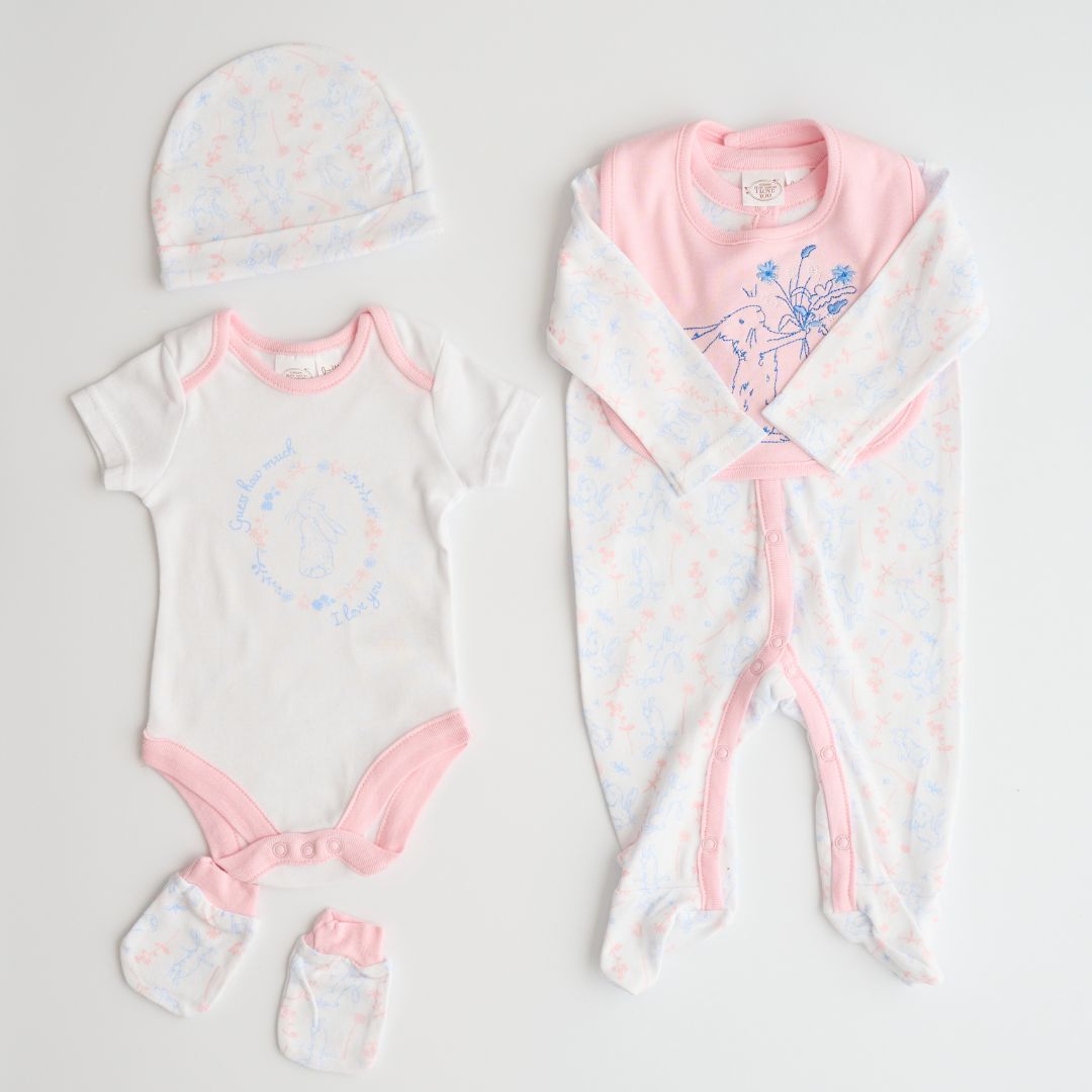baby girl clothing set, rabbit and flowers