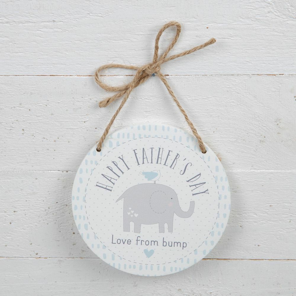 Happy Father's Day Love From Bump wooden plaque with blue elephant and bird design
