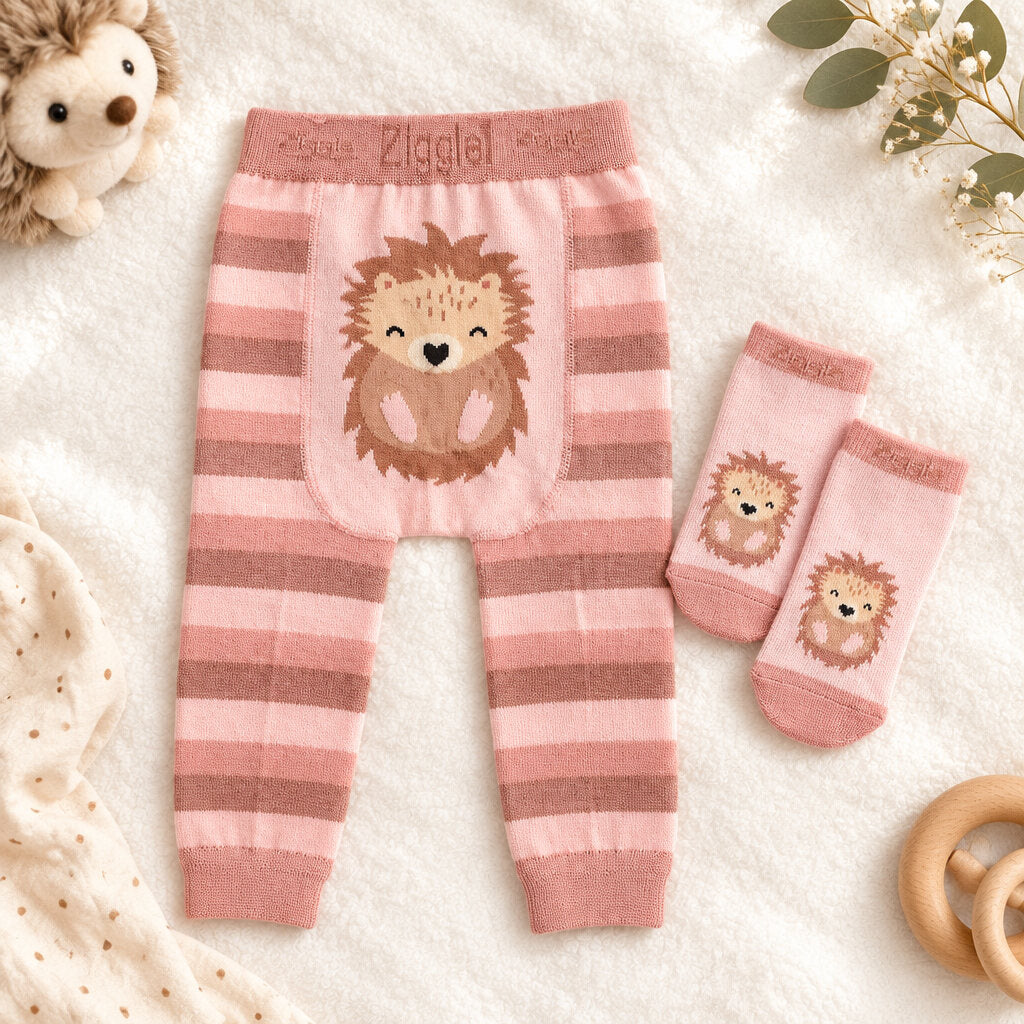 Hedgehog baby leggings and matching socks set