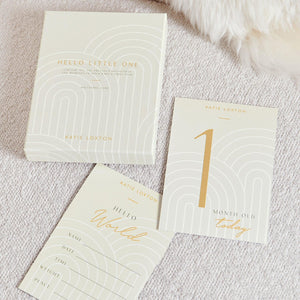 Hello Little One baby milestone cards 16 pack in off-white rainbow print box