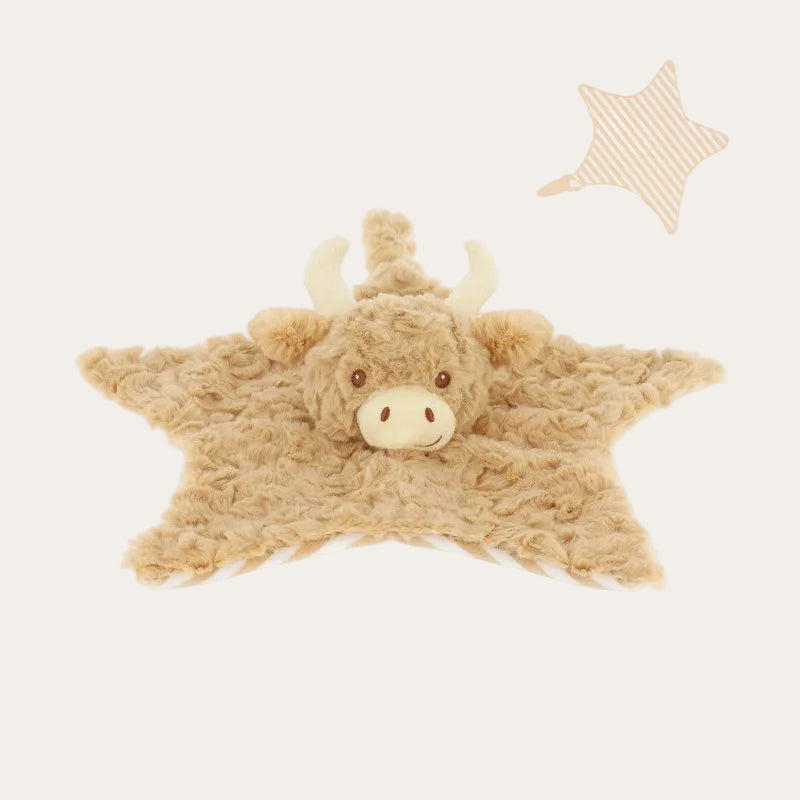highland cow baby comforter laid flat showing soft plush fabric