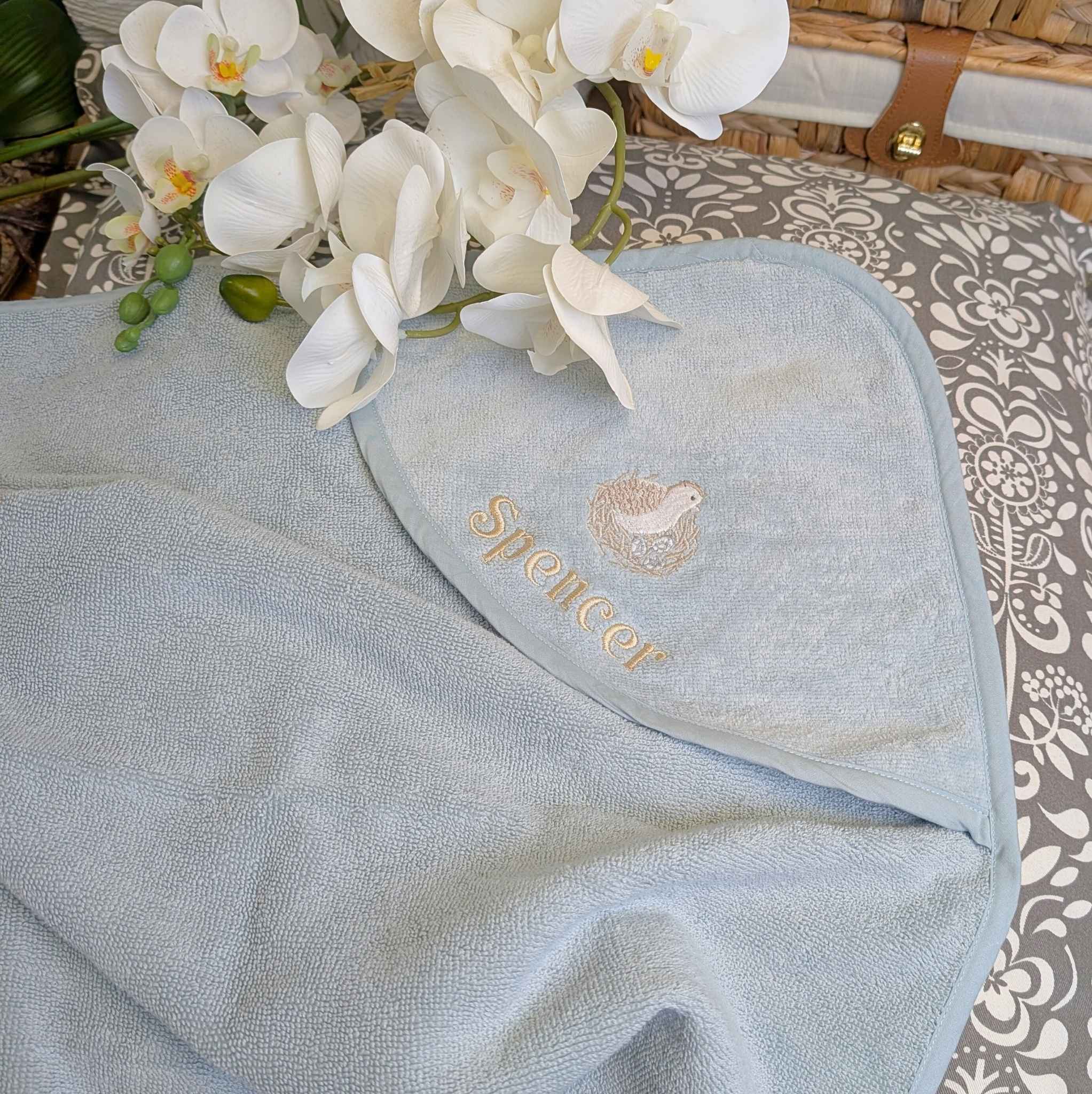 Organic cotton terry towelling baby bath towel duck egg