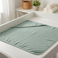Personalisable sage green hooded baby bath towel 70cm x 70cm