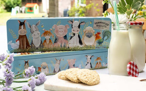 Illustrated farm animals biscuit tin