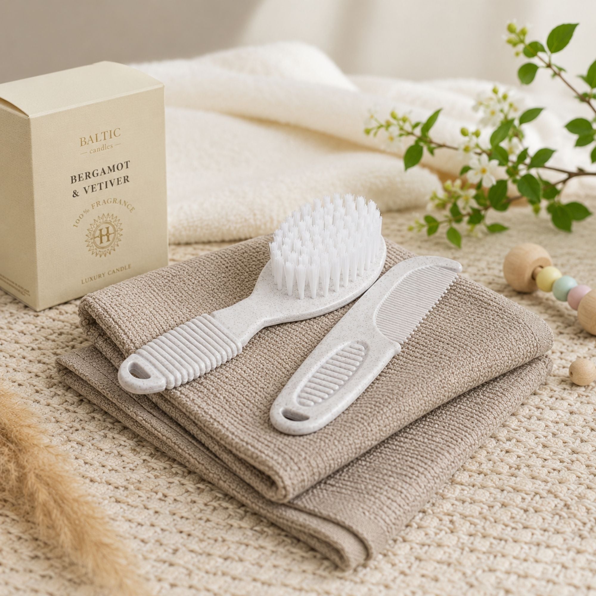 Baby Brush & Comb Set  Natural Materials, Ivory Baby Brush Set.