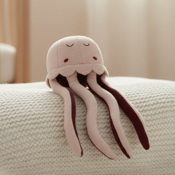 Organic Knitted Pink Jellyfish Cuddly Toys.