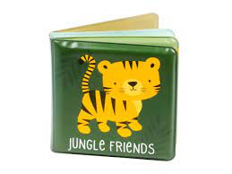 A soft colourful waterproof baby bath book with large colourful pictures of friendly jungle animals.