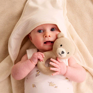 Knitted Bear Baby Rattle – Soft Cotton Toy