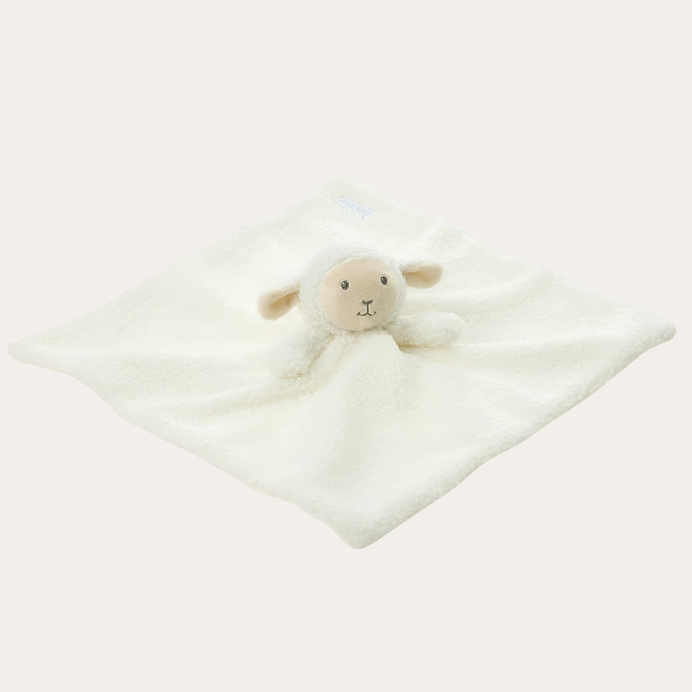Neutral baby comforter with cuddly lamb head