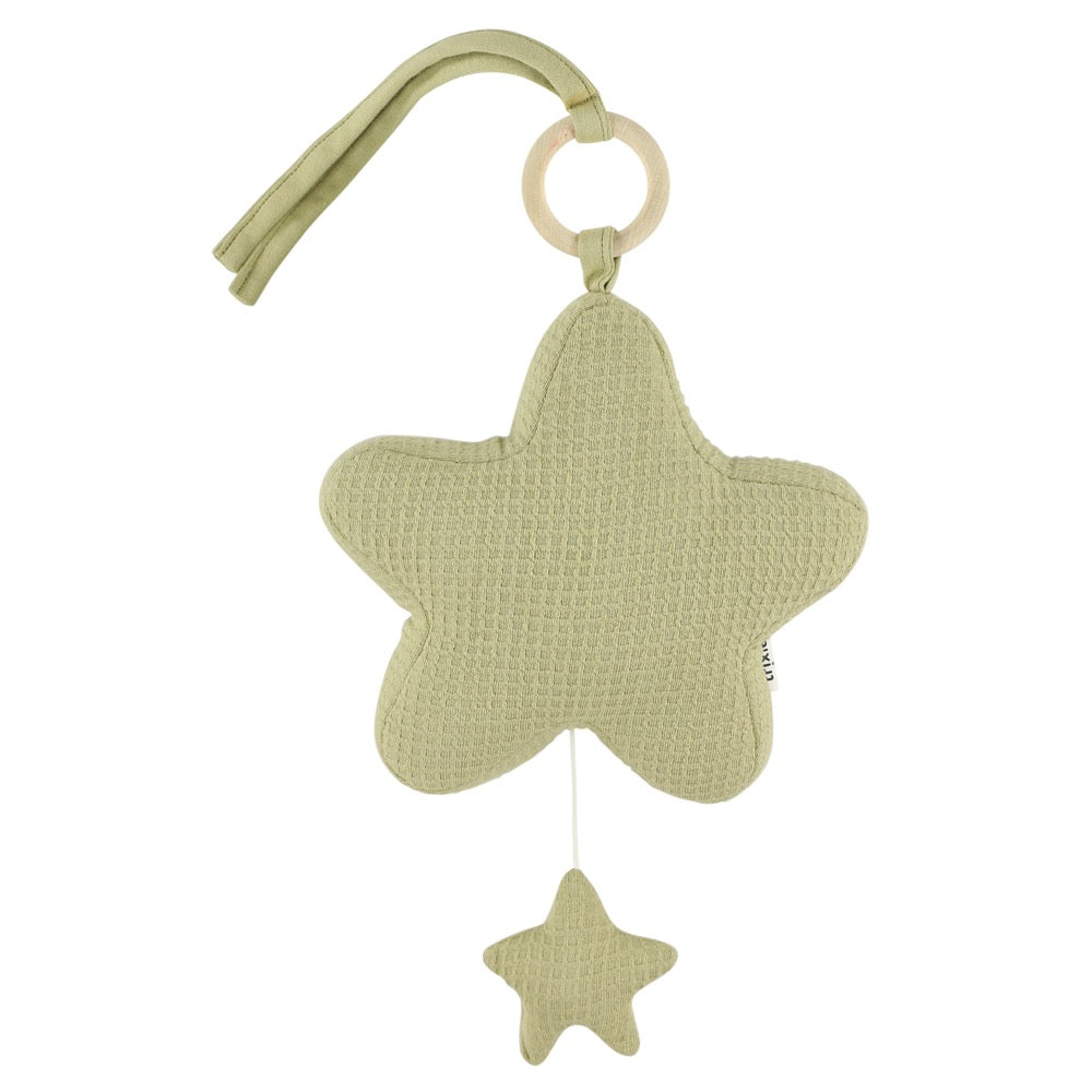 Soft &#39;lemongrass&#39; coloured hanging star-shaped music box