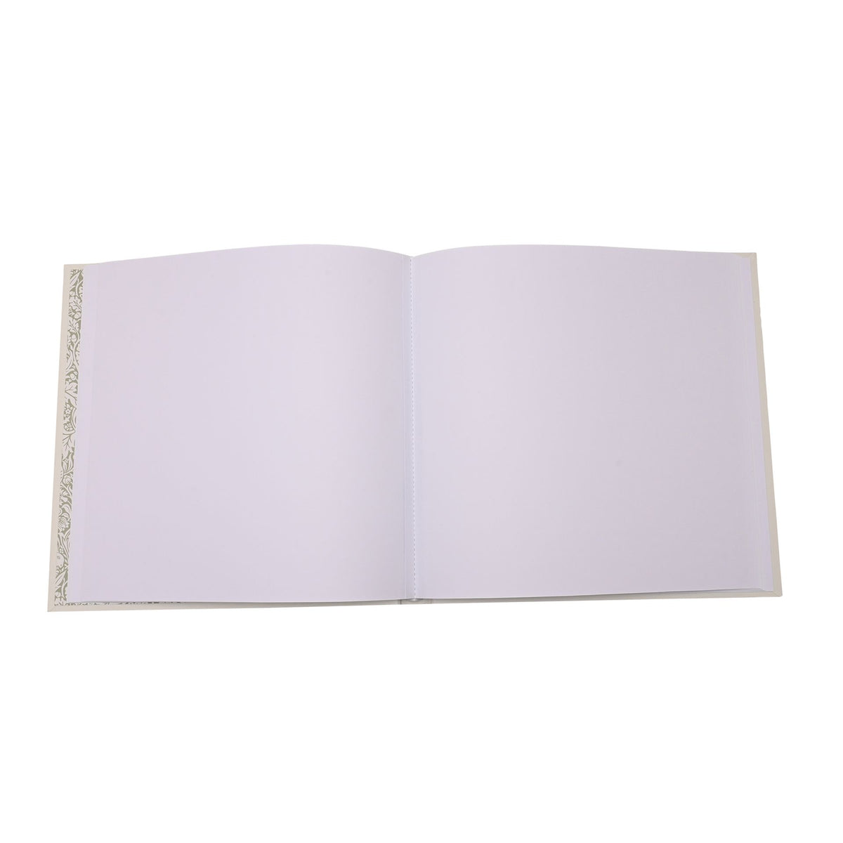 Open memories album displaying blank white photograph pages