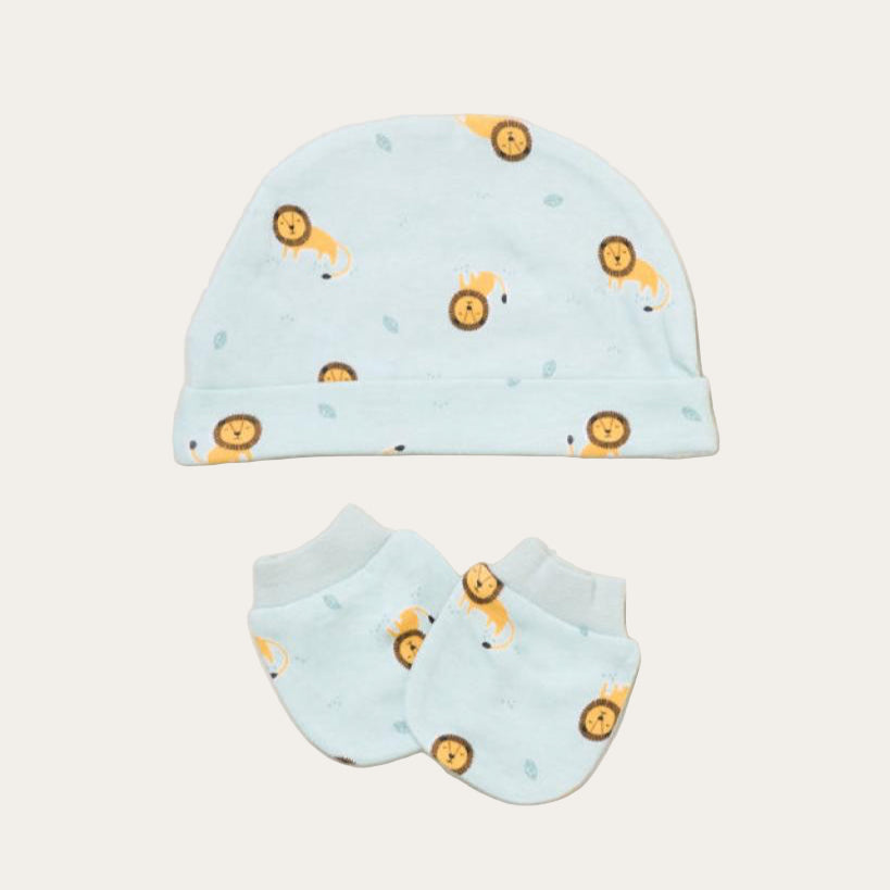 Lion-themed hat and mittens for newborns