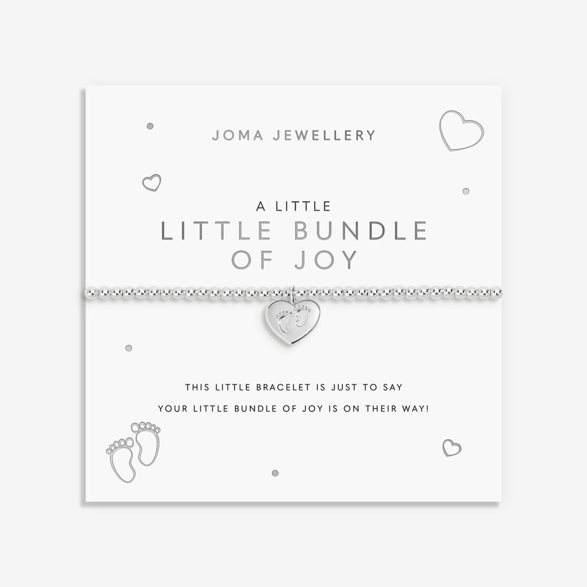 Joma Jewellery Little Bundle of Joy silver bracelet on sentiment card