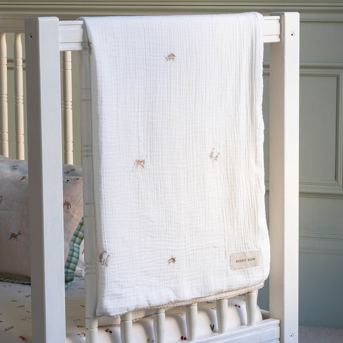 Little Farm embroidered organic cotton muslin baby blanket