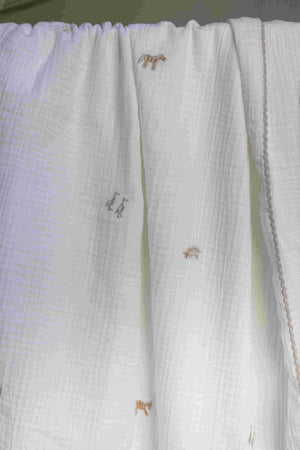 Little Farm embroidered muslin baby blanket with farm animal detail
