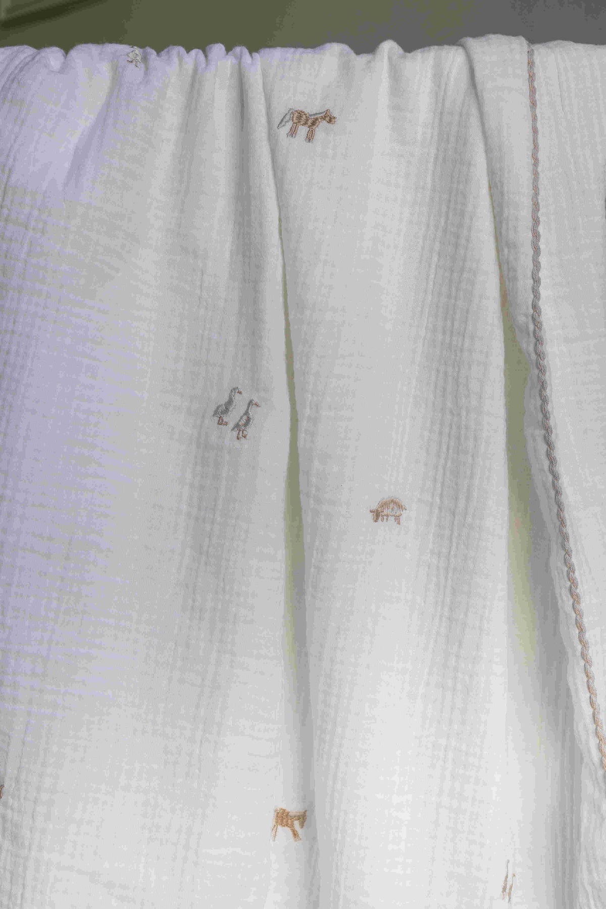 Little Farm embroidered muslin baby blanket with farm animal detail