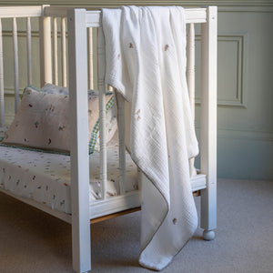 Four-layer organic cotton muslin baby blanket from the Little Farm design