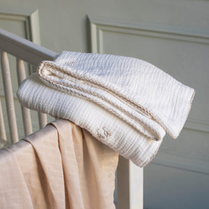 Embroidered Little Farm muslin swaddle blanket
