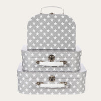 Grey Luggage Trunk with White Stars Empty Hamper.