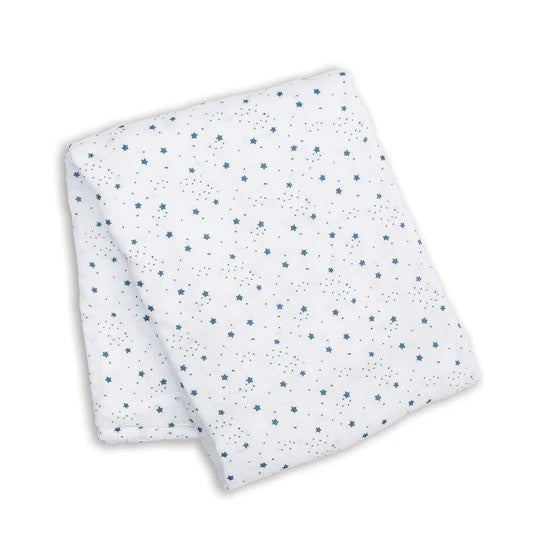 White muslin blanket with blue star pattern