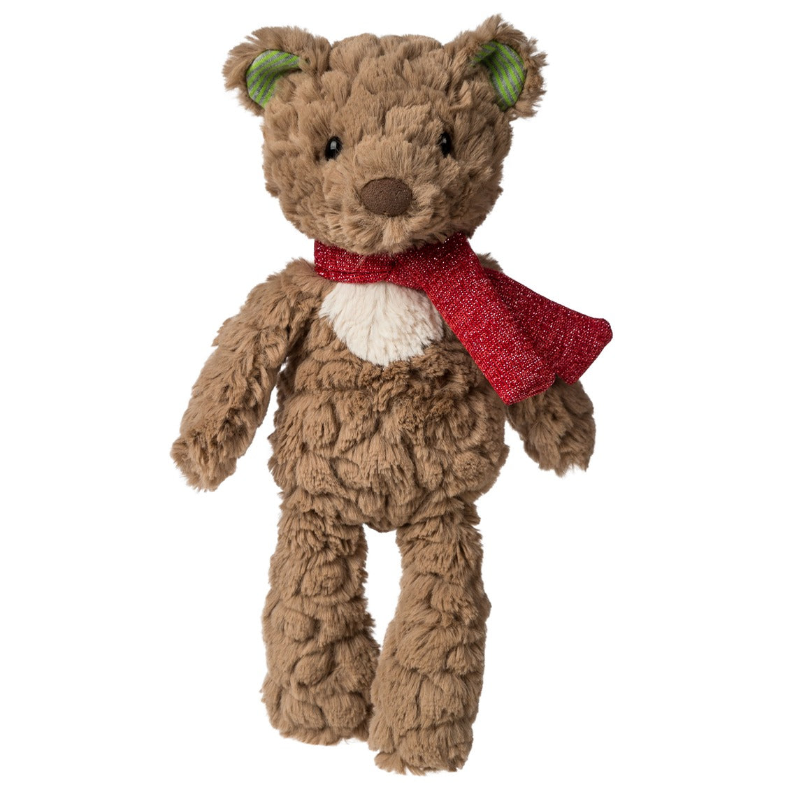 Teddy bear with a sparkly-red scarf