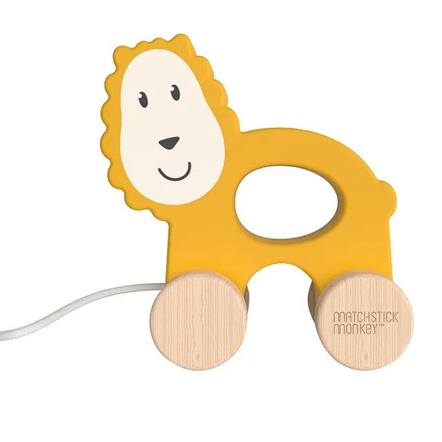 Yellow wooden lion pull-toy
