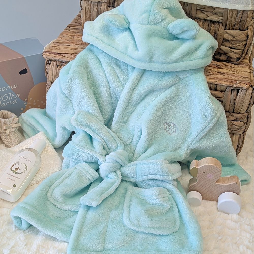 Mint green baby bath robe with ears
