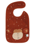 brown baby bib with a monkey face and ears organic
