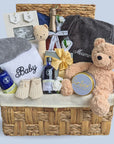 mum to be gift hamper features a bathrobe for both Mummy and baby, organic skincare, chocolates, and a beautiful Steiff teddy bear, ensuring a thoughtful and delightful experience for the parents to be.