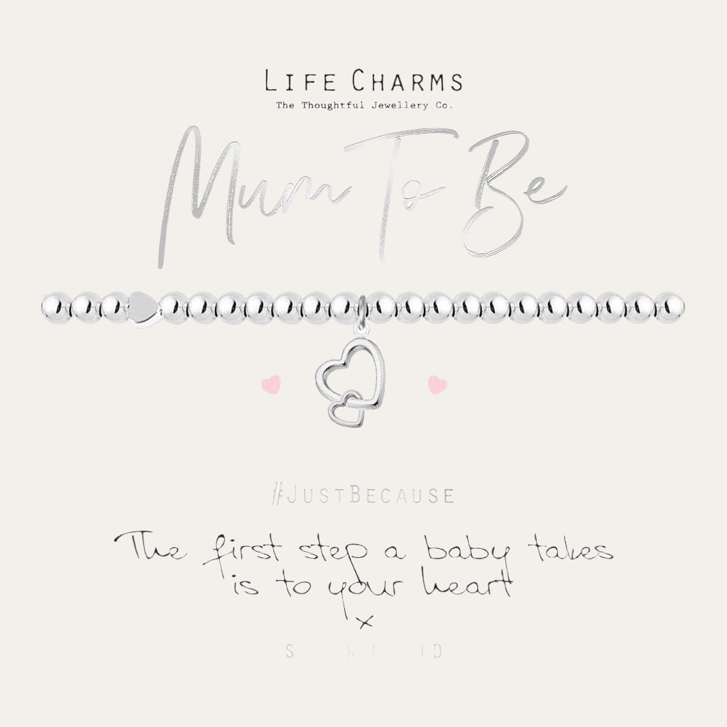 Mum To Be Silver Beaded Heart Bracelet