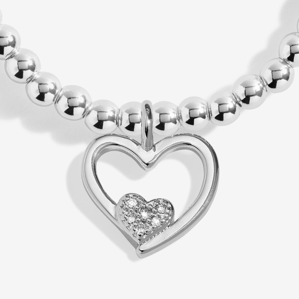 Mummy & Bump silver Bracelet with open heart and stone-set heart detail