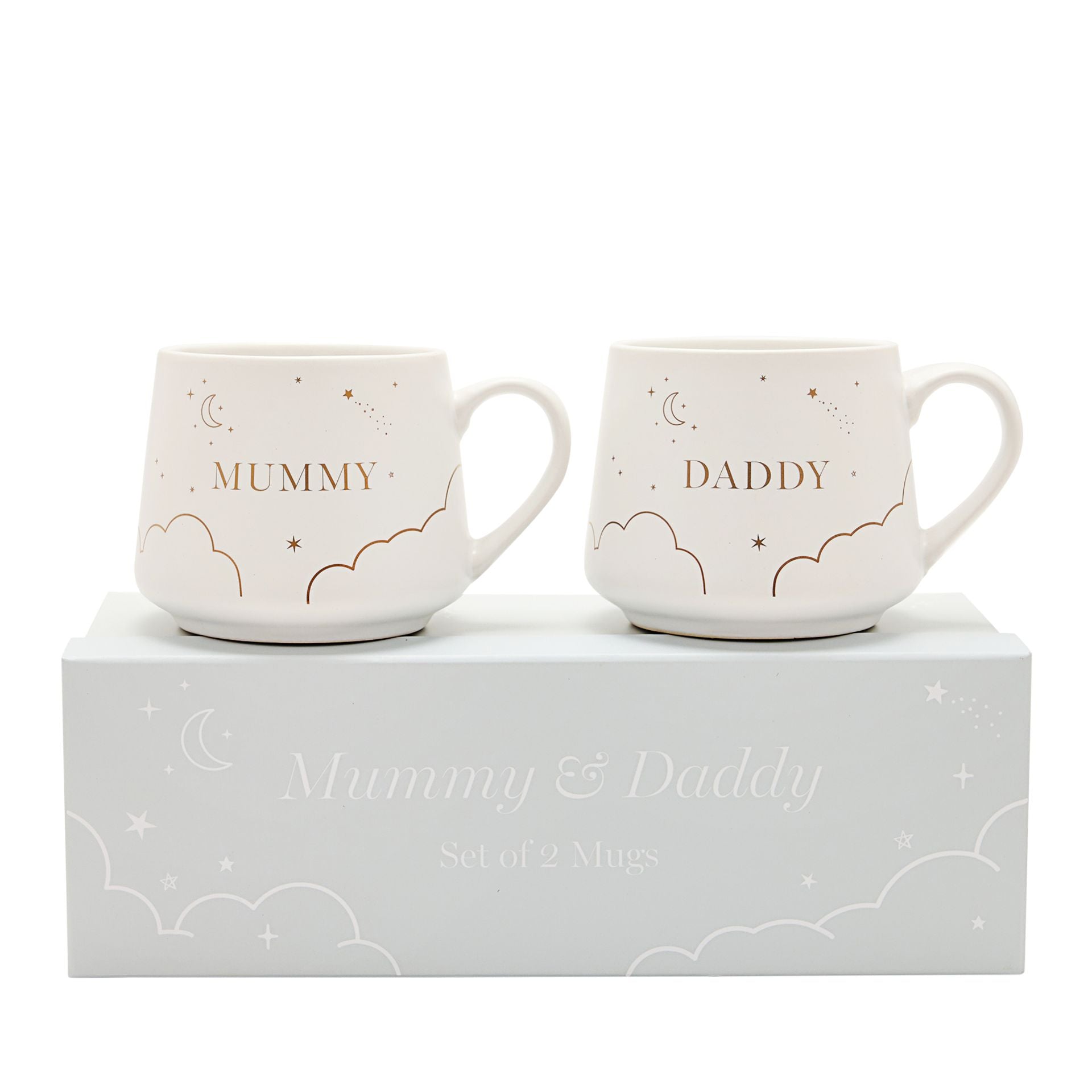 Set of two mugs with Mummy and Daddy written on them