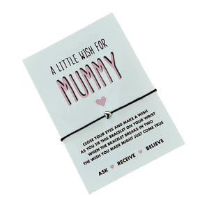 Mummy wish bracelet with Tibetan silver heart charm on black cotton cord